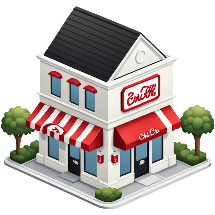 Chick-fil-a exterior, isometric dollhouse-style, realistic emoji