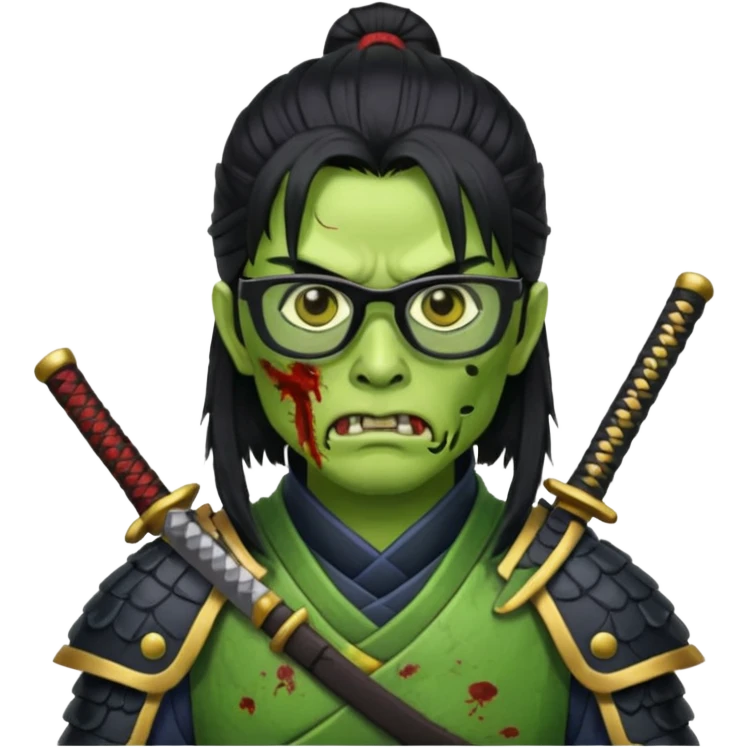 green zombie long hair samurai with glasses  emoji