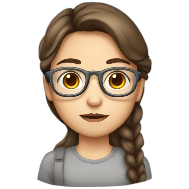 Sick girl brown hair grey eyes thermometer in the mouth glasses with thin border on the eyes emoji