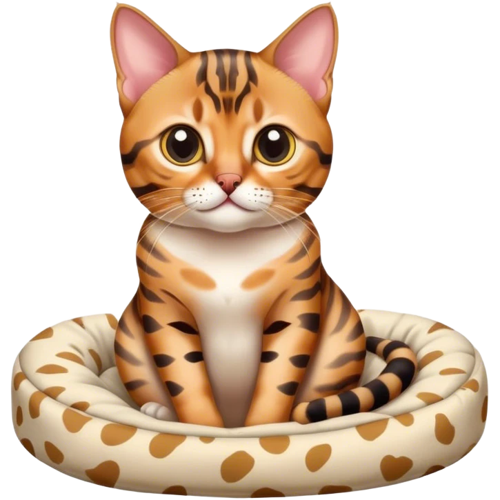 cute babe bengal cat sitting on a cat bed emoji