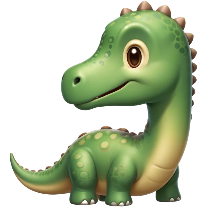 Cinematic Cute Brontosaurus Portrait Emoji, Head tilted playfully with a gentle smile, featuring a charming, massive form with an elongated neck and a small, endearing head adorned with bright, curious eyes, Simplified yet irresistibly adorable features, highly detailed, glowing with a warm, inviting prehistoric glow, high shine, affectionate and lively, stylized with a touch of whimsical ancient charm, soft glowing outline, capturing the essence of a playful Brontosaurus that seems as if it could amble out of the screen into your arms! emoji