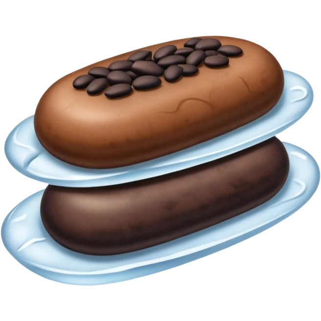 three brown beans not on a step and cover them in a layer of ice not with cubes on it not hot dogs black beans emoji