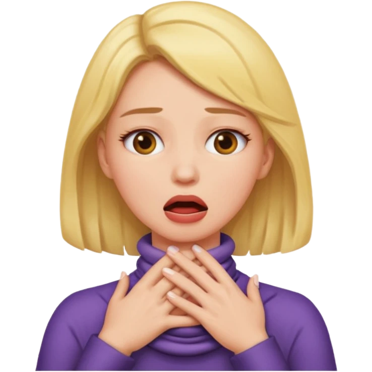 a woman emojis choking herself with her hands around her neck emoji