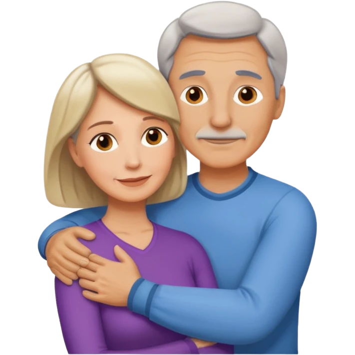 Mature tan Man and mature white woman hug love emoji