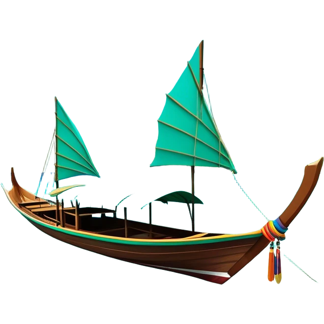 ​Cinematic Realistic Authentic Thai Longtail Boat, depicted as a traditional wooden longtail boat with a sleek, elongated hull and a brightly painted canopy, its long tail fin cutting gracefully through turquoise waters under a clear tropical sky, rendered with vibrant textures and dynamic natural lighting that captures its rustic charm and cultural heritage, emoji
