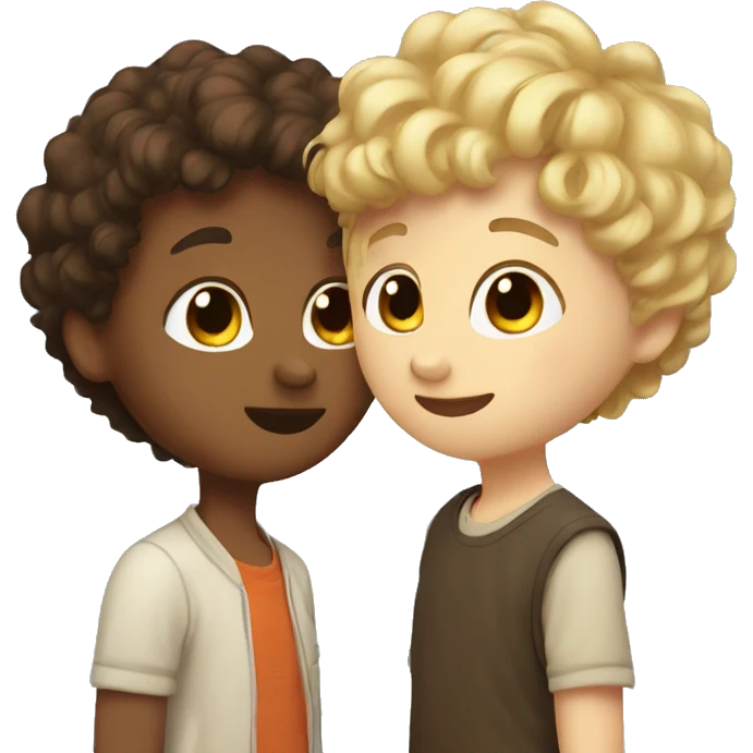 Girl with short blonde hair kiss boy with brown curly hair  emoji