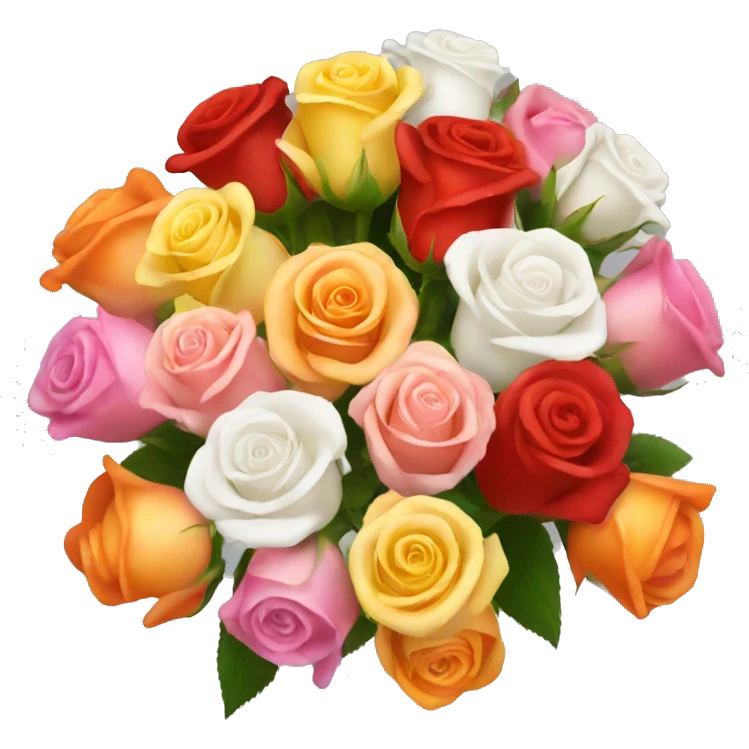 Red, orange, yellow, pink and white roses bouquet  emoji