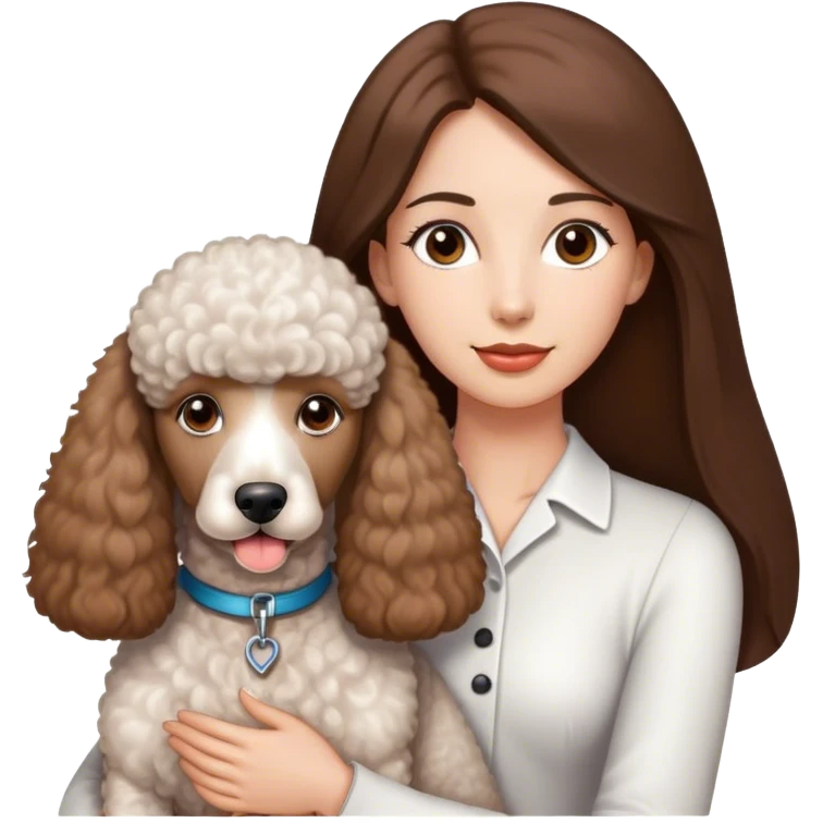 Long straight brown hair brown eyes beautiful women and white standard poodle you're holding emoji