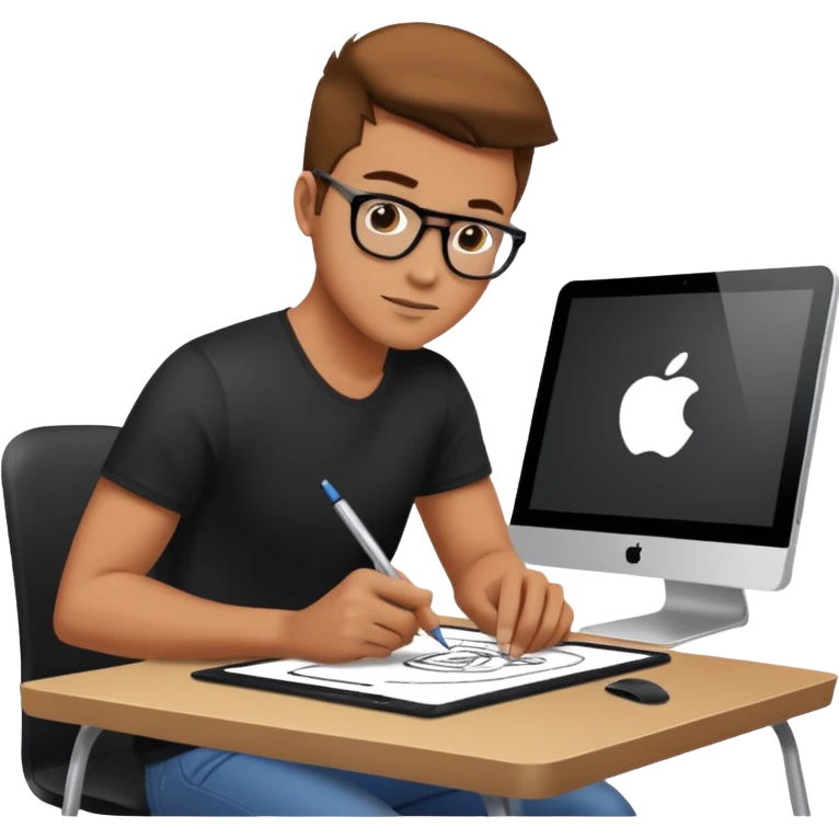 designer drawing in a digital table with his computer emoji