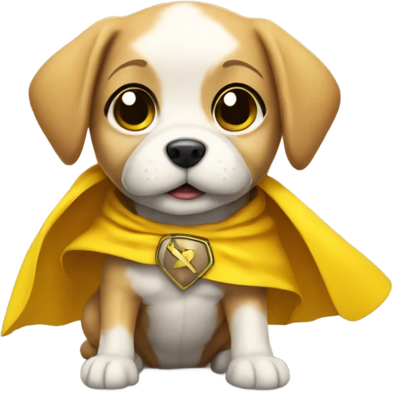 a cute hero puppy posing as a hero with a yellow cape emoji