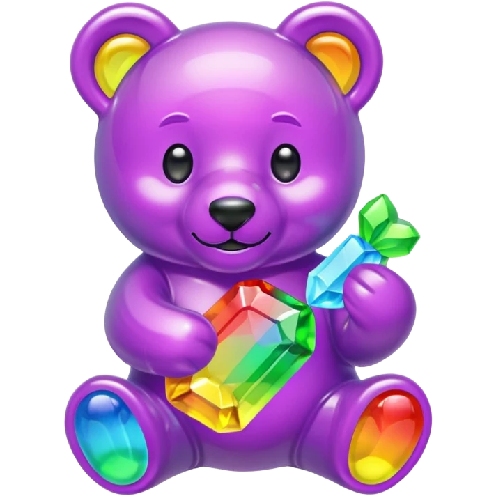 Rainbow Gummybear holding a purple rupee emoji