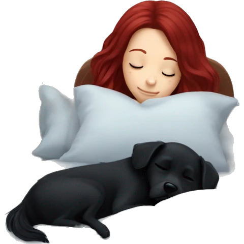 Dark red hair girl sleep with her maltese black dog emoji