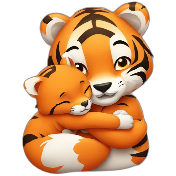 Tiger hugs small fox tightly emoji