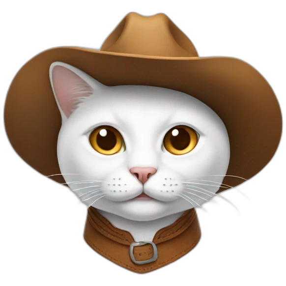 white cat wearing a brown cowboy hat emoji