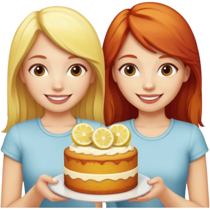 Blonde haired girl with red haired girl with lemon cake emoji