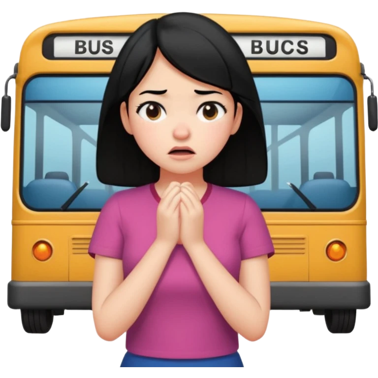 girl with black hair in short sleeves frustrated waiting for bus emoji