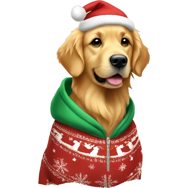 Golden Retriever wearing a Christmas hoodie emoji