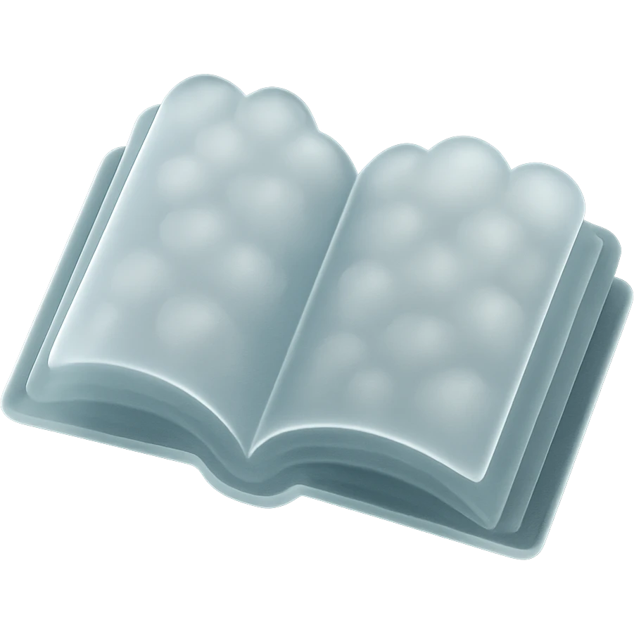 thick open book made of small very bright white fluffy convex clouds, matte glass style emoji