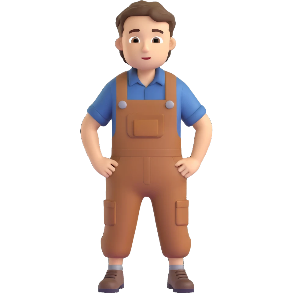 Wreck-It Ralph man with short messy hair, brown overalls, boxy figure with big arms emoji