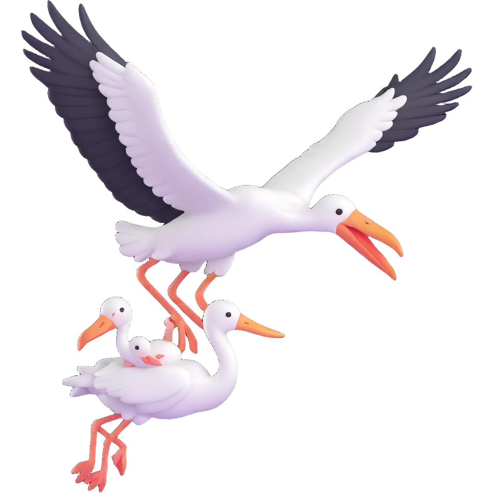 stork flying with a human baby in a bundle emoji