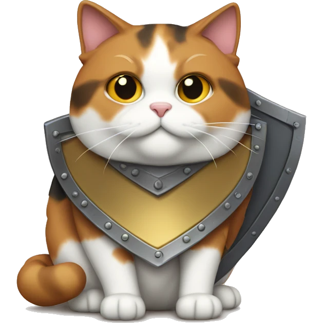 Fat calico cat with a shield  emoji
