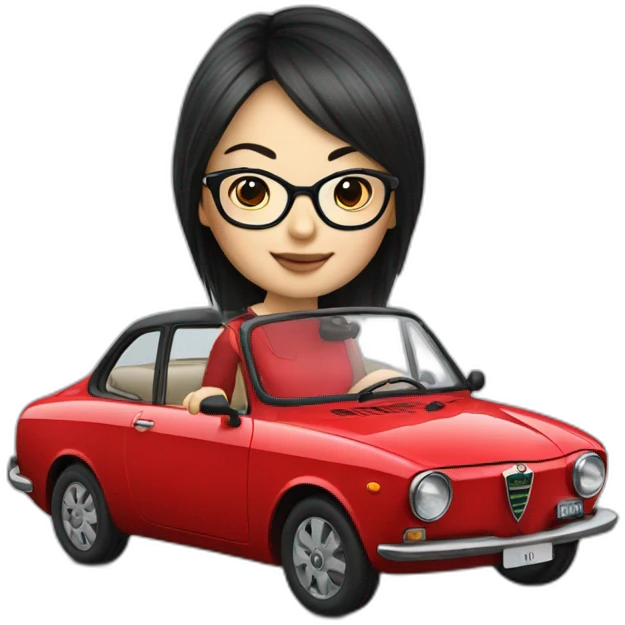 chinese girl with glasses drving red  alfa romeo emoji