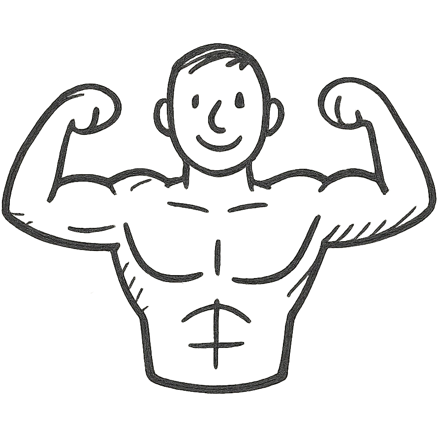 muscle man, hand drawn black outline style emoji