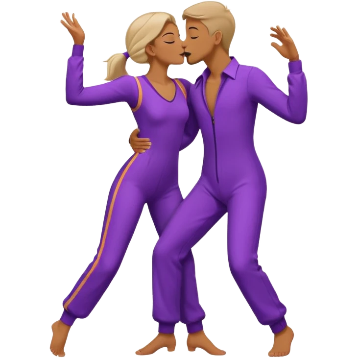 Last two brain cells dancing looking weird and kissing. not iphone emoji style. they wear purple jumpsuits emoji