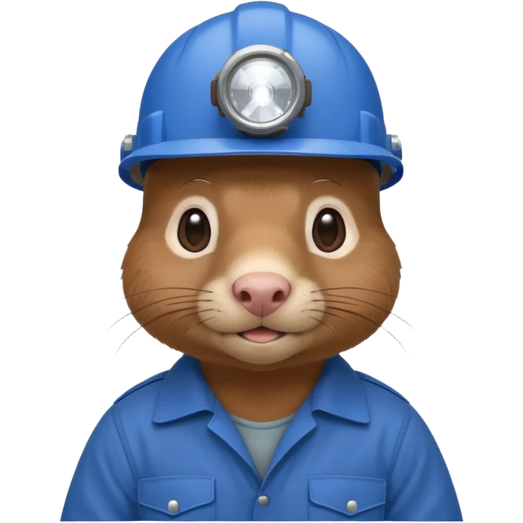 a mole rat, headlamp, BROWN worker cloth, blue helmet,  emoji