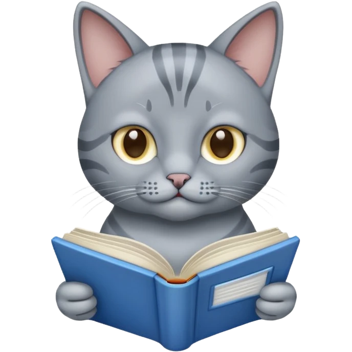 gray Cat reading blue book emoji