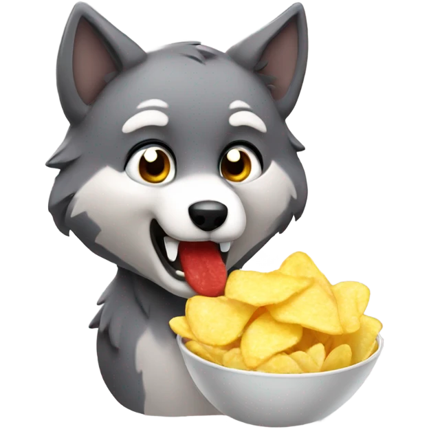 cute wolf eat chips emoji