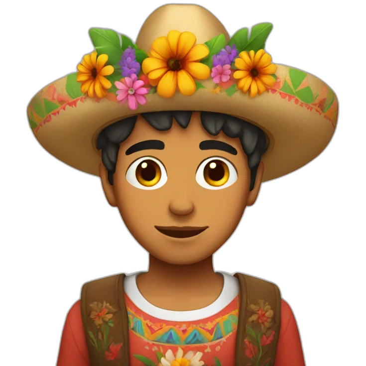 Mexican boy with flowers in his head emoji