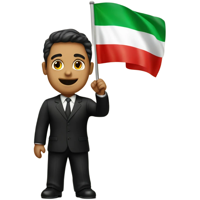 A realistic man in a black suit waves an Italian flag over his head emoji