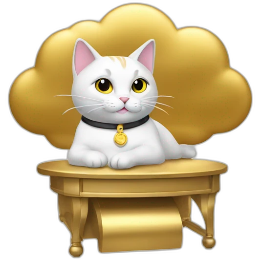 cat secretary sitting on top of the gold cloud emoji