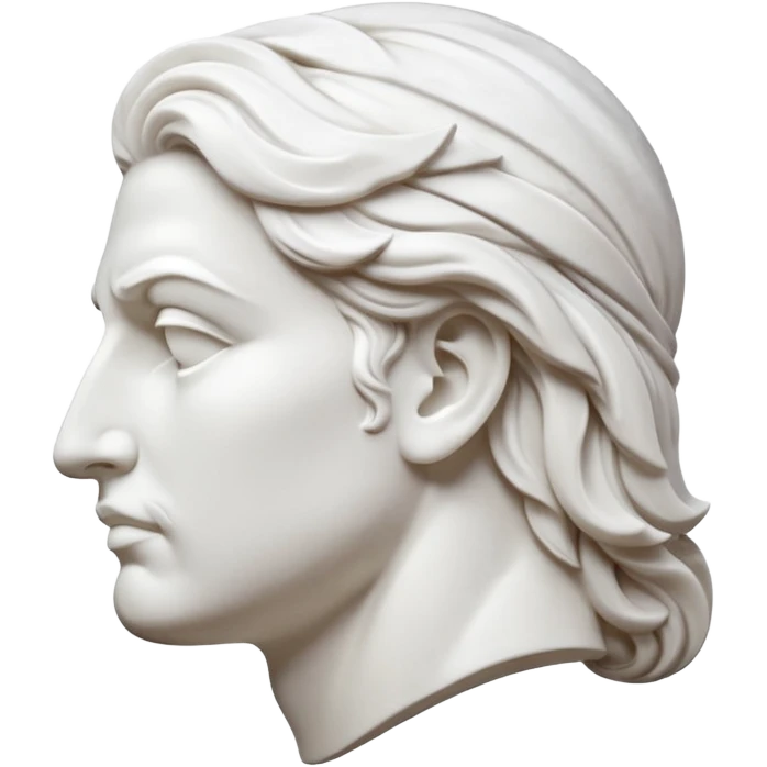 Create a stylized illustration of a classical face carved in white marble, shown in profile, gently blowing wind.  emoji