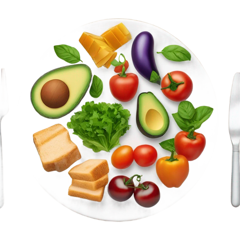 round white plate with healthy food emoji