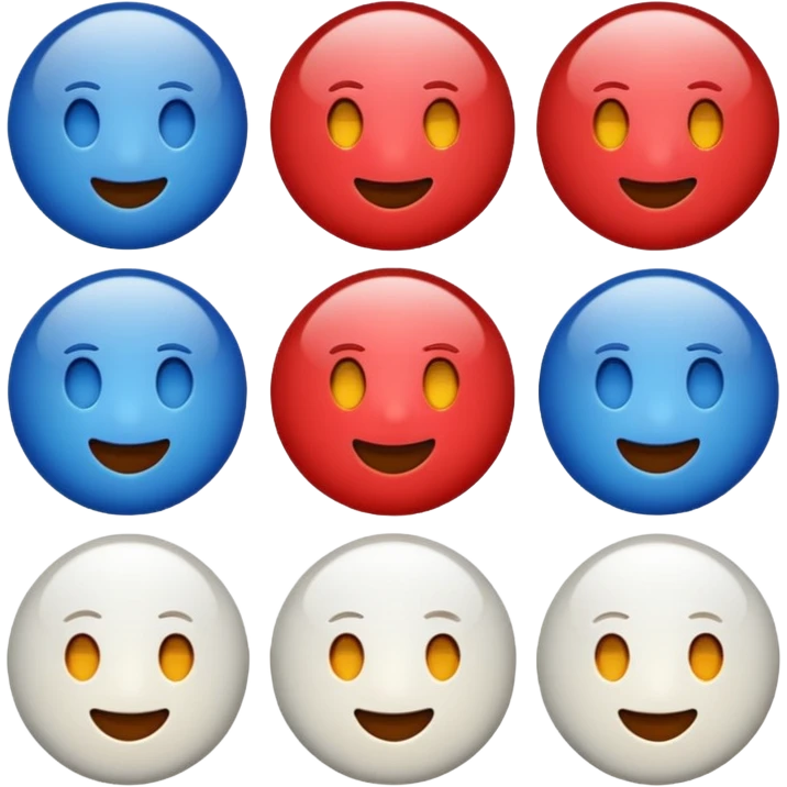 A high-quality emoji-style icon in red, white, and blue only (no other colors).
Smooth shading and highlights using only red, white, and blue, no gradients outside those colors.
No text, no symbols, no additional colors. emoji