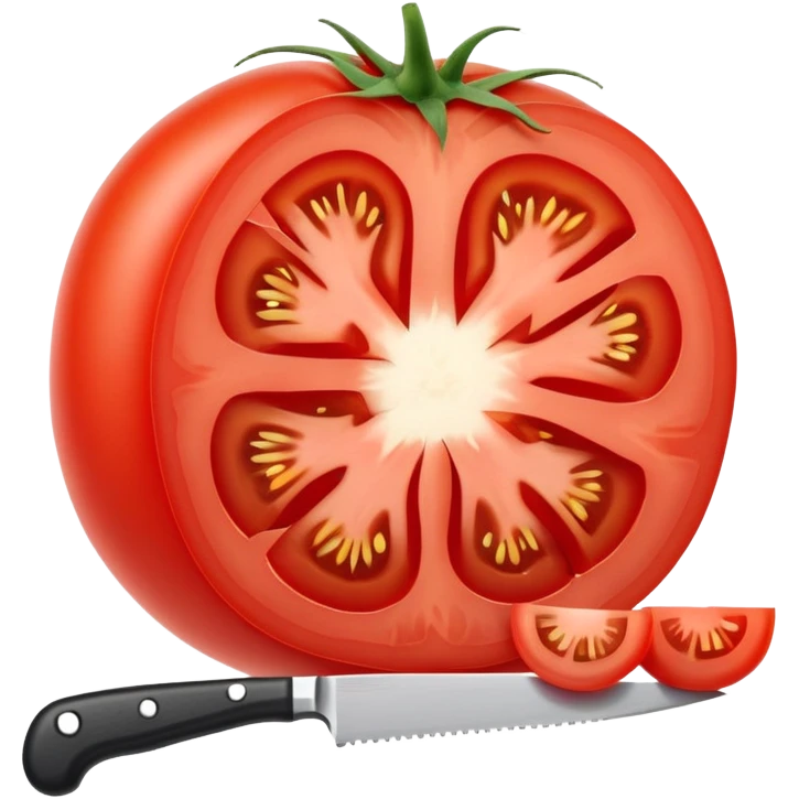 knife cutting a ripe red tomato emoji