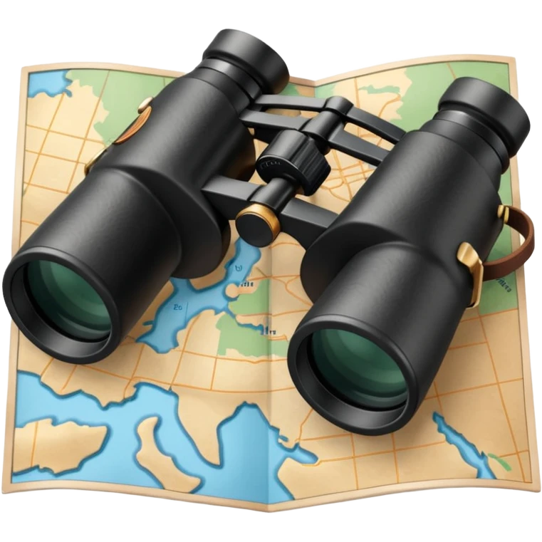 Black binoculars with leather strap on map emoji
