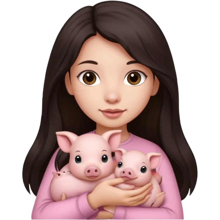 Ragazza bellissima capelli lunghi scuri con piccolo maialino emoji