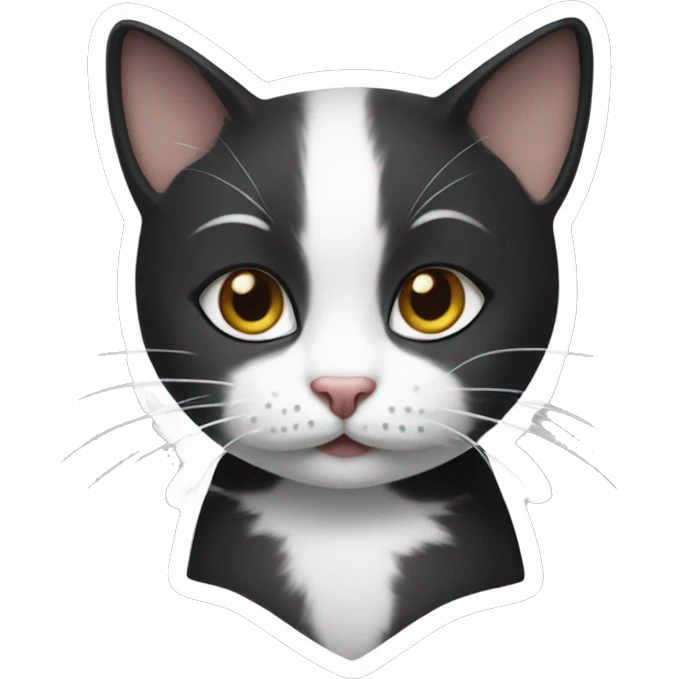 Create a sticker for a little black and white cat, she has white cheeks and a white stripe on her forehead emoji