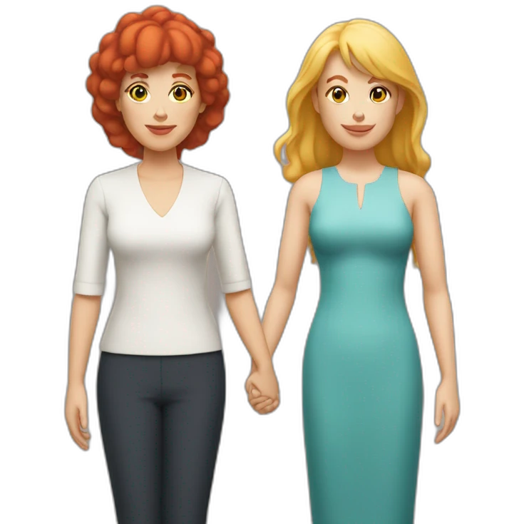 Middleaged woman with red Hair and Bangs Holding hand with blond woman emoji