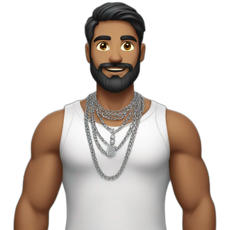 An Indian man with beard wearing men silver chain,styled emoji