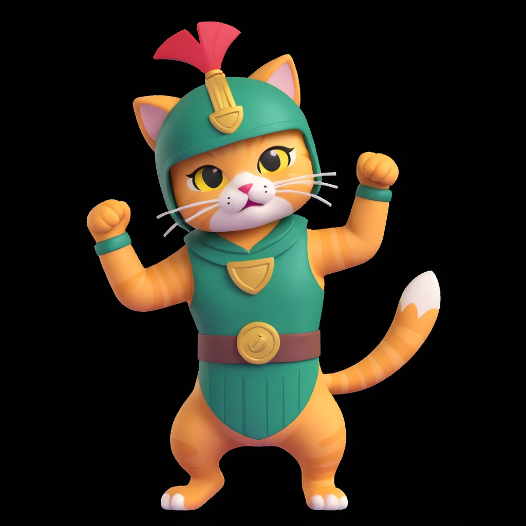 spartan cat dancing, helmet slightly askew, looking mischievous emoji