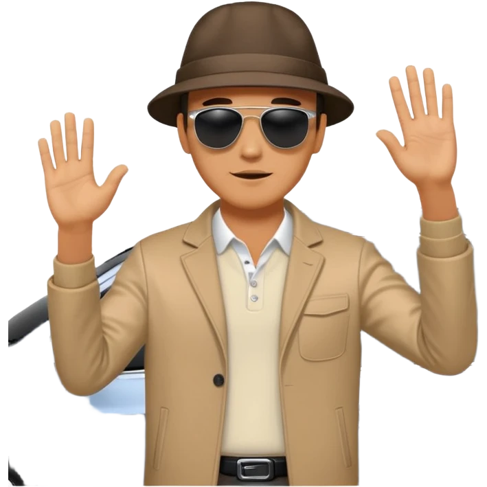 Hyundai ionic is driving. Man waving behind to get attention emoji