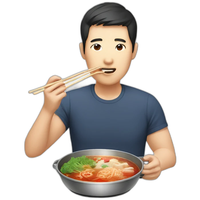 Asian man eating hotpot emoji