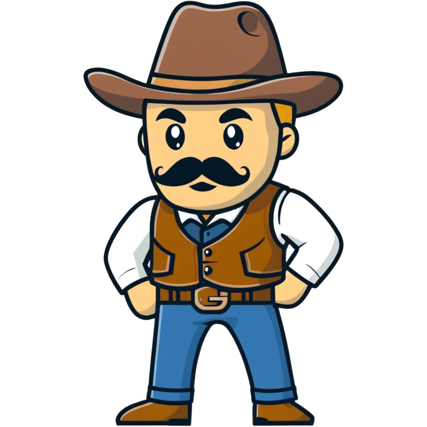Dutch van der Linde from Red Dead Redemption, charismatic gang leader with mustache, wearing a vest and hat, wild west outlaw emoji