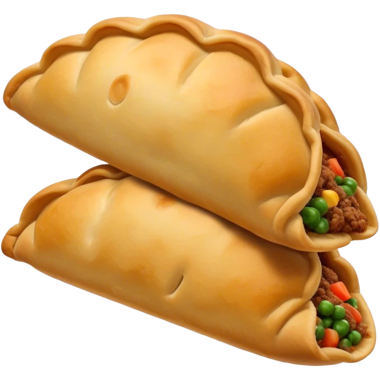 Cinematic Realistic Empanadas Dish Emoji, showcasing crispy fried turnovers filled with spiced meat and vegetables rendered with rich textures and dynamic, appetizing lighting. emoji