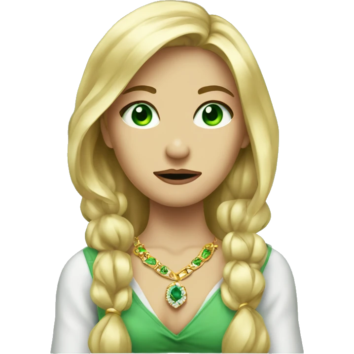 blonde girl portrait with jewelry green eyes and shrugging emoji