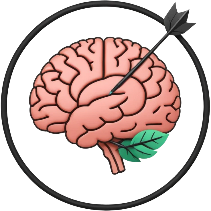 Minimalistic flat vector icon, iOS style, thin black contour on white background. Human brain with two arrows in a circle around it, symbolizing thought change. No text, no shadows. emoji